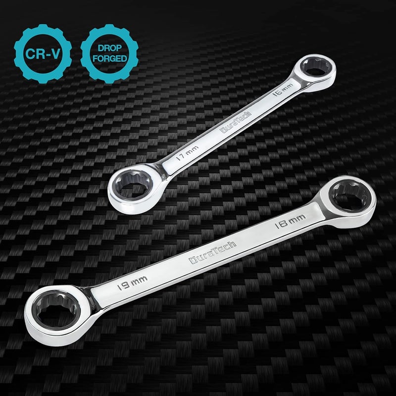 DURATECH Double Box End Ratcheting Wrench Set, Metric, 6-Piece, 8-19mm, CR-V Steel, with Rolling Pouch - Image 5